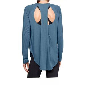 NEW Under Armour Top Large UA Open Back Long Sleeve Thunder Blue 1325873-489 NWT